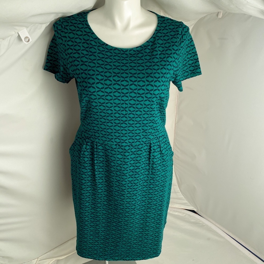 Boden green navy blue geometric print dress 14